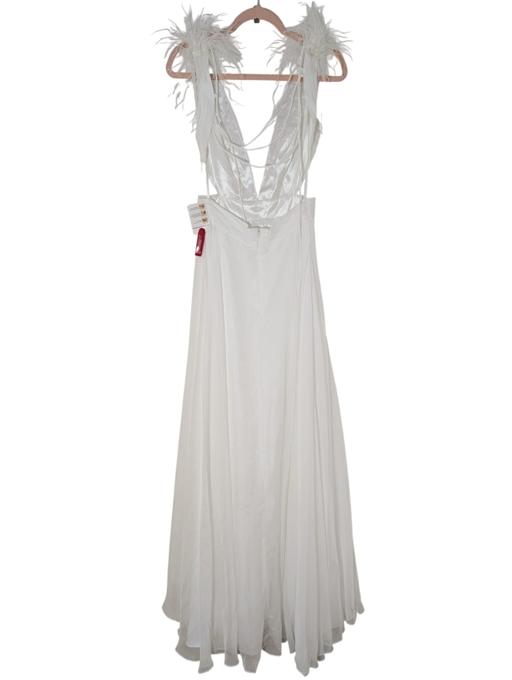 Mac Duggal 68113 White Plunge Ostrich Feather A-Line Corset Back Gown 6 NWT - Picture 11 of 16